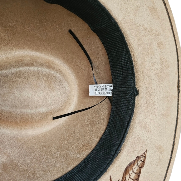 Hand Burned Wide Brim Fedora Hat Featuring Sunflowers, Bees, and Lady Bugs - Picture 7 of 8